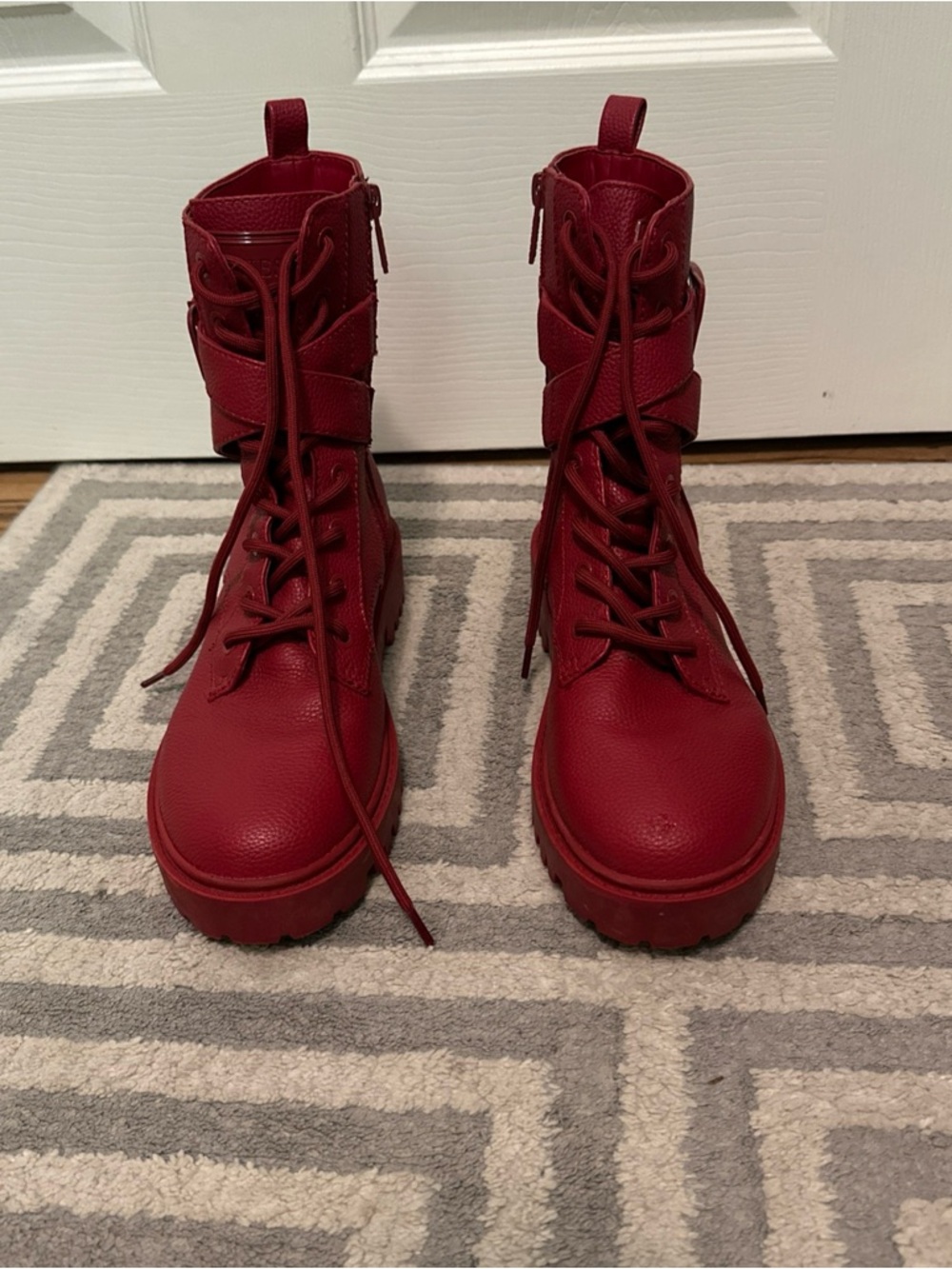 Guess Red Lace-Up Combat Boots